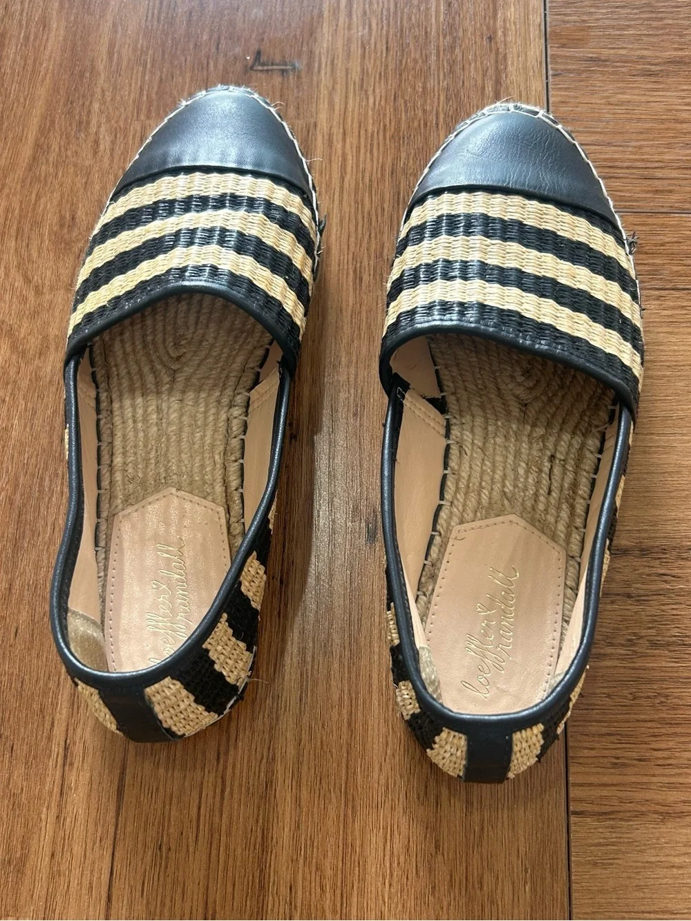 Loeffler Randall Black and Natural Striped Espadrille Flats size 7.5